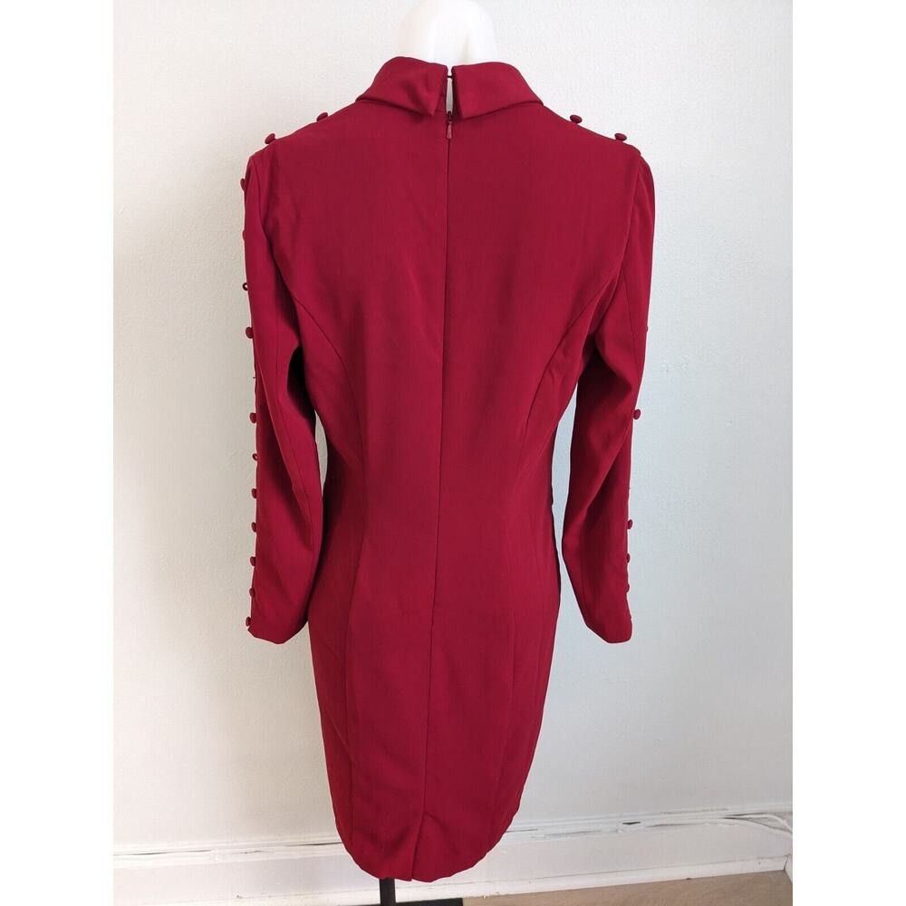 Badgley Mischka Size 4 Faux Wrap Blazer Sheath Dress Red V Neck Long Sleeves - Picture 13 of 16